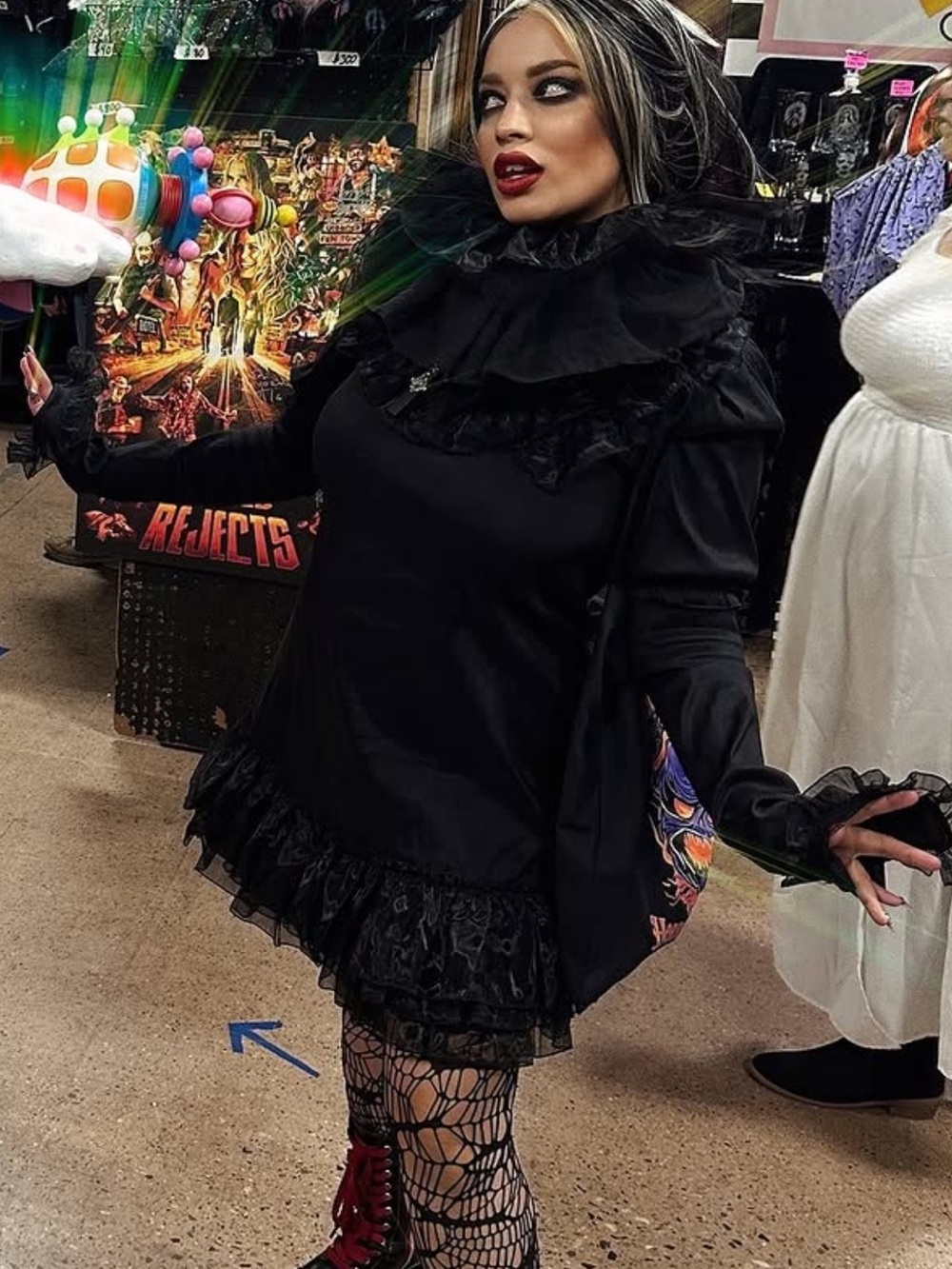 Dolls Kill Halloween Clown Black Ruffled Gothic Mini Dress - Picture 2 of 13